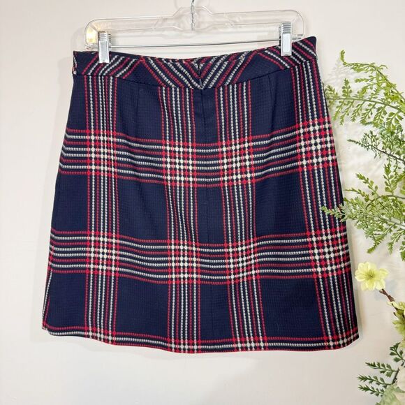 HALOGEN Classic Navy Plaid A-Line Skirt size 10 red white blue - Picture 6 of 11